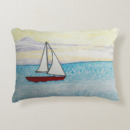 Red Sailboat Accent Pillow Dekokissen