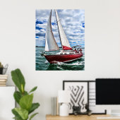 Red Sailboat, Blue Sky, Green Sea Poster (Heimbüro)