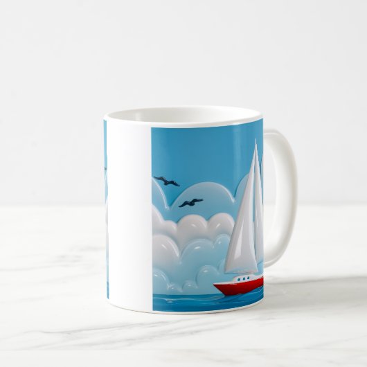 Red Sailboat Cloud Kaffeetasse (VorderseiteRechts)