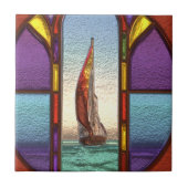 Red Sailboat Durch die Imitate festgeklemmtes Glas Fliese (Vorderseite)