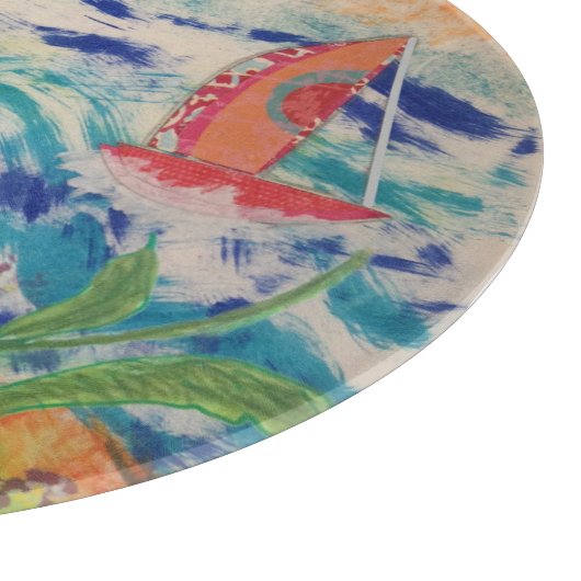 Red Sailboat Red Sun  Schneidebrett (Ecke)