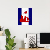 Red Sailboats Marine & White Stripes druckposter Poster (Heimbüro)