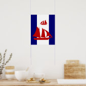 Red Sailboats Marine & White Stripes druckposter Poster (Küche)