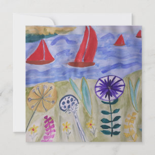 Red Sails & Blume Flachgratis Grußkarte
