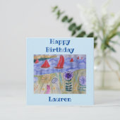 Red Sails & Blume Flat Birthday Card (Stehend Vorderseite)
