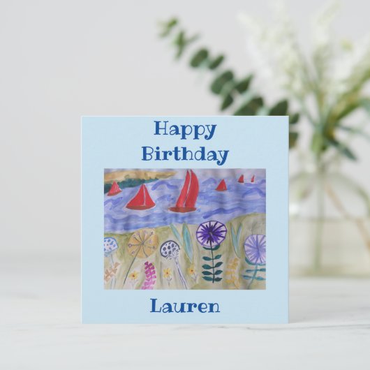 Red Sails & Blume Flat Birthday Card (Stehend Vorderseite)
