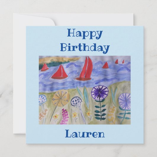 Red Sails & Blume Flat Birthday Card (Vorderseite)