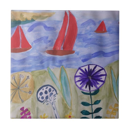 Red Sails & Blume Keramik Tile Fliese (Vorderseite)