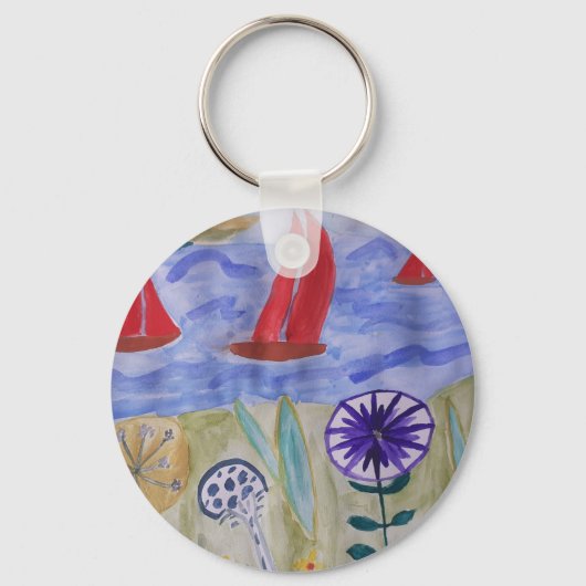 Red Sails & Blume Round Key Ring Schlüsselanhänger (Vorderseite)