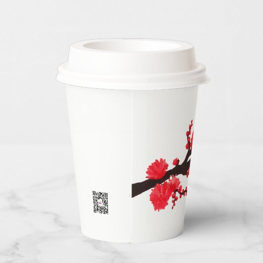 Red Sakura Blossom Gemälde von Sara Motolanez Pappbecher (Rechts)