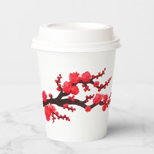 Red Sakura Blossom Gemälde von Sara Motolanez Pappbecher (Vorderseite)