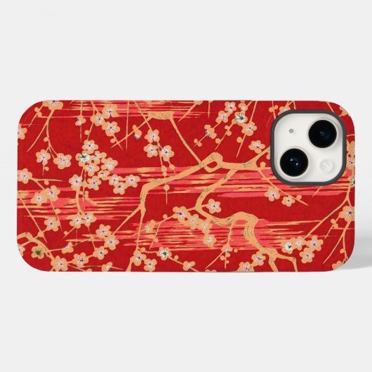 RED SAKURA BLUME Antikes japanisches Blumenmuster Case-Mate iPhone Hülle (Rückseite (Horizontal))