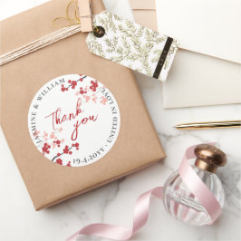Red Sakura Blume Kirschblüten Asiatische Hochzeit Runder Aufkleber