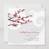 Red Sakura Blume Kirschblüten Wirbel Hochzeit Einladung (Rückseite)