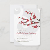 Red Sakura Blume Kirschblüten Wirbel Hochzeit Einladung (Vorderseite)