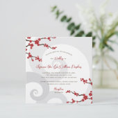 Red Sakura Blume Kirschblüten Wirbel Hochzeit Einladung (Stehend Vorderseite)