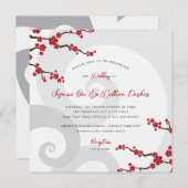 Red Sakura Blume Kirschblüten Wirbel Hochzeit Einladung (Vorne/Hinten)
