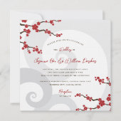 Red Sakura Blume Kirschblüten Wirbel Hochzeit Einladung (Vorderseite)