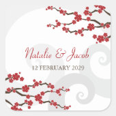Red Sakura Blume Kirschblüten Wirbel Hochzeit Quadratischer Aufkleber (Vorderseite)