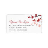 Red Sakura Cherry Blossoms Asiatische Hochzeitsadr Adressaufkleber (Vorne)