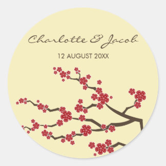 Red Sakura Cherry Blüten Asiatische Hochzeitsticke Runder Aufkleber