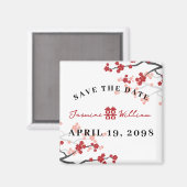 Red Sakura Double Happy Chinese Save the Date Magnet (Vorderseite/Rückseite)