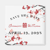 Red Sakura Double Happy Chinese Save the Date Magnet (Vorne)