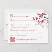 Red Sakura & Gold Double Happiness Chinesische Hoc RSVP Karte (Vorderseite)