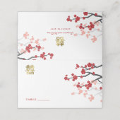 Red Sakura Golden Double Happiness Chinese Wedding Platzkarte (Außenseite Aufgefaltet)
