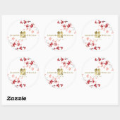 Red Sakura Golden Double Happiness Chinesische Hoc Runder Aufkleber (Blatt)