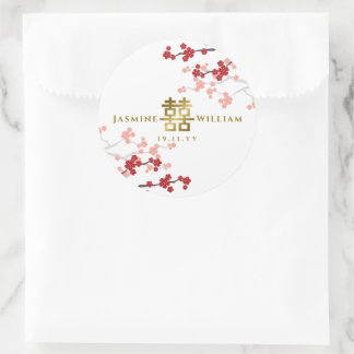 Red Sakura Golden Double Happiness Chinesische Hoc Runder Aufkleber