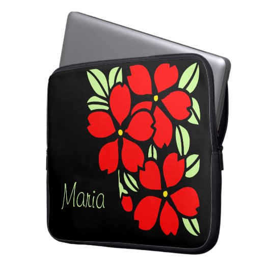 Red Sakura Japanisch Floral Kimono Laptopschutzhülle (Vorderseite Links)