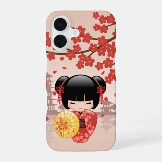 Red Sakura Kokeshi Doll - Japanese Geisha iPhone 16 Hülle (Rückseite)