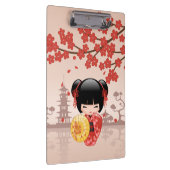 Red Sakura Kokeshi Doll Japanisch Geisha Beige Klemmbrett (Rechts)
