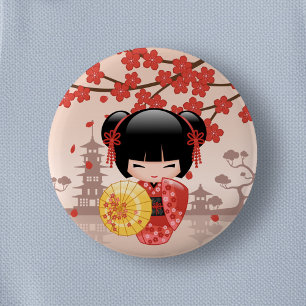 Red Sakura Kokeshi Doll - Japanisch Geisha Button