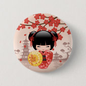 Red Sakura Kokeshi Doll - Japanisch Geisha Button (Vorderseite)