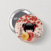 Red Sakura Kokeshi Doll - Japanisch Geisha Button (Vorne & Hinten)
