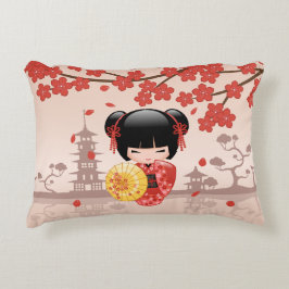 Red Sakura Kokeshi Doll - Japanisch Geisha Dekokissen