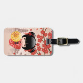 Red Sakura Kokeshi Doll - Japanisch Geisha Gepäckanhänger (Vorderseite horizontal)