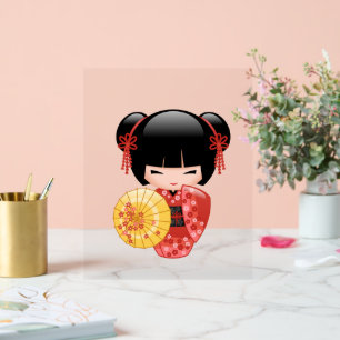 Red Sakura Kokeshi Doll - Japanisch Geisha Girl Acrylschild