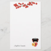 Red Sakura Kokeshi Doll - Japanisch Geisha Girl Briefpapier (Vorderseite)