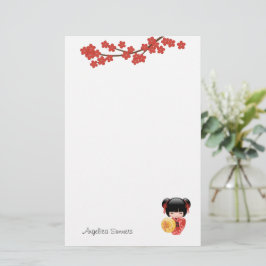 Red Sakura Kokeshi Doll - Japanisch Geisha Girl Briefpapier