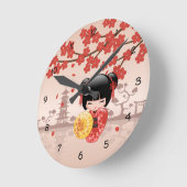Red Sakura Kokeshi Doll - Japanisch Geisha Große Wanduhr (Winkel)