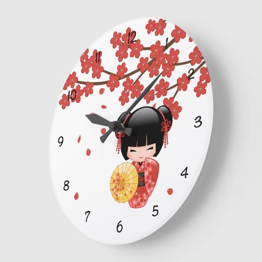 Red Sakura Kokeshi Doll - Japanisch Geisha Große Wanduhr (Winkel)
