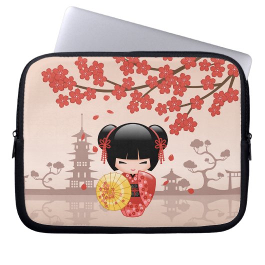 Red Sakura Kokeshi Doll - Japanisch Geisha Laptopschutzhülle (Vorderseite)