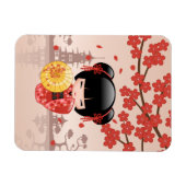 Red Sakura Kokeshi Doll - Japanisch Geisha Magnet (Horizontal)