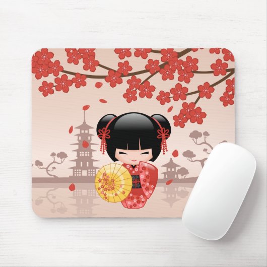 Red Sakura Kokeshi Doll - Japanisch Geisha Mousepad (Mit Mouse)