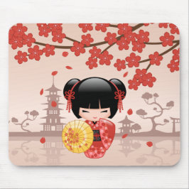 Red Sakura Kokeshi Doll - Japanisch Geisha Mousepad