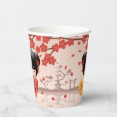 Red Sakura Kokeshi Doll - Japanisch Geisha Pappbecher (Rechts)