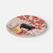 Red Sakura Kokeshi Doll - Japanisch Geisha Pappteller (Schrägansicht)